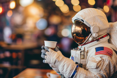 Cosmic Coffee Break: Astronaut Saving a Hot Cupの素材