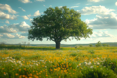 Nature's Ballet: Swaying Tree in a Fieldの素材
