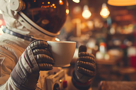 Interplanetary Coffeehouse: Astronaut's Hot Cup Close-upの素材