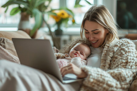 Tech-Savvy Motherhood: Laptop Love with Newbornの素材