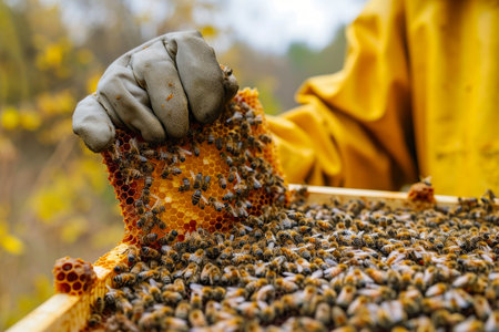 Nature's Bounty: Close-up of Beekeeper and Honeyの素材