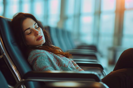 Fatigued Young Professional Asleep at Airportの素材