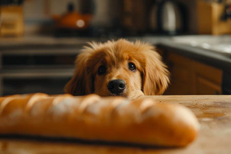 Hungry Little Explorer: Golden Retriever and the Table Treatの素材