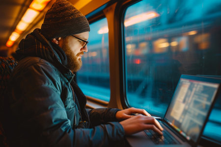 Work in Transit: Remote Caucasian Professionals on the Moveの素材