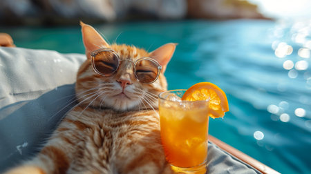 Glamorous Kitty on a Chaise Lounge with Tropical Vibesの素材