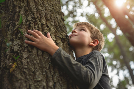 Tree Hugger's Moment: Teen Boy Expressing Environmental Loveの素材