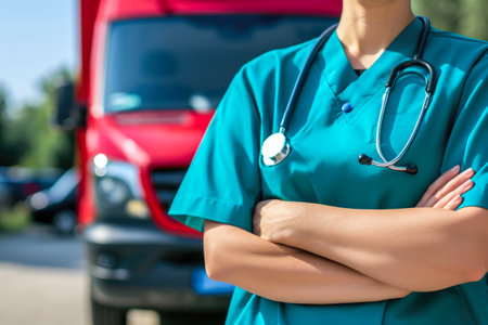 Emergency Medicine: Doctor at Ambulance Close-upの素材