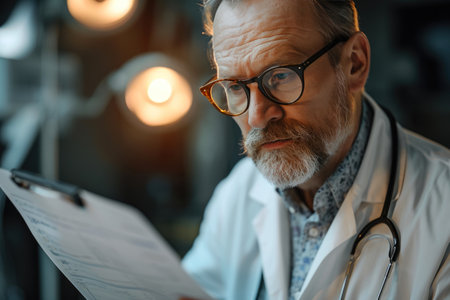 Experienced Doctor Analyzing Patient Recordsの素材