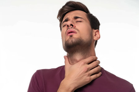 Unhappy Man Battling a Painful Throatの素材