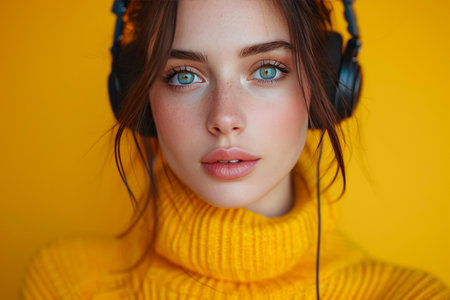 Captivating Woman Lost in Melody with Headphonesの素材