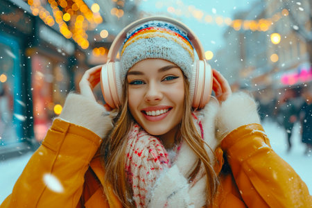 Joyful Urban Beats: Close-Up of a Smiling Dancer in City Vibesの素材