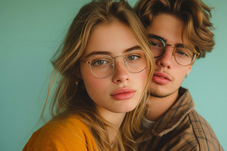 Smart Love Story: Young Man and Woman in Nerdy Eleganceの素材