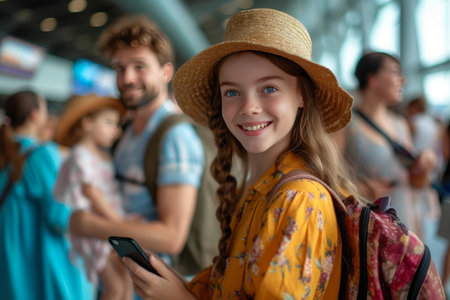 Smiling Family Adventure at Airport Terminalの素材