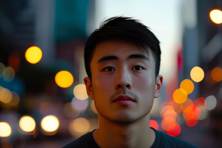 Dusk's Embrace: Portrait of a Stylish Young Manの素材