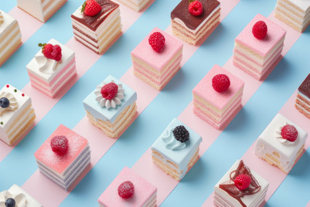 Delicate Isometric Cake Close-Up in Pastel Huesの素材