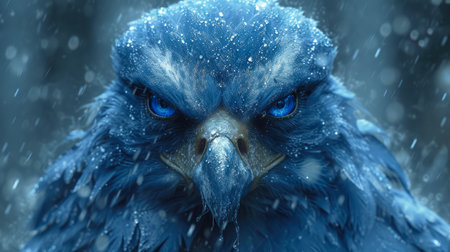 Enchanting Fantasy Eaglet Gazing Skyward in Rainの素材