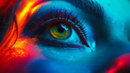 Close Encounter: Mesmerizing Woman in Colorful Illuminationの素材