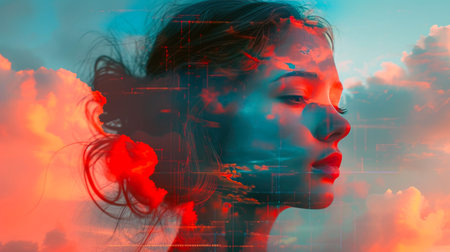 Surreal Fusion: Digital Dreamscape with Disoriented Womanの素材