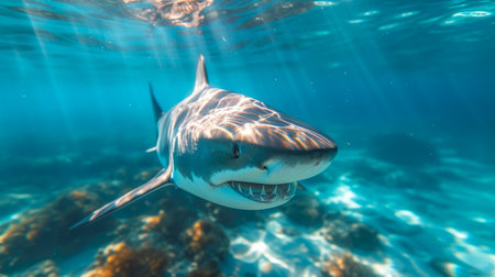 A Majestic Shark Gliding Through the Oceanの素材