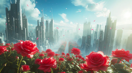 Blossoming Beyond: Sci-Fi City with a Floral Touchの素材