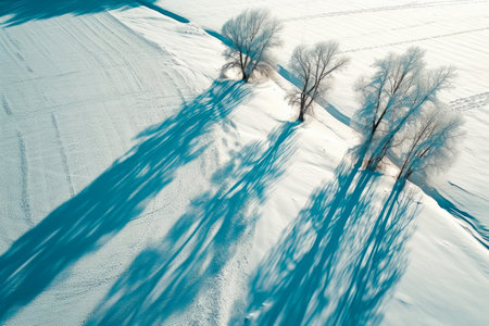 Frosty Fields from Above: Aerial Photography with Winter Shadowsの素材
