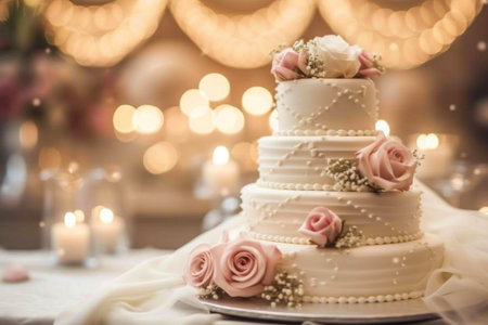 Love in Layers: Three-Tier Wedding Cake with Pink Bloomsの素材