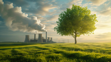 Low Carbon Footprint Haven: Power Plant and Verdant Sceneの素材