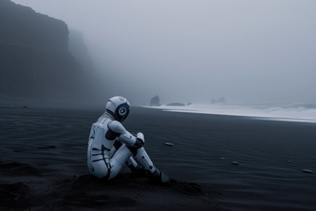 Enigmatic Robot Amidst Iceland's Misty Seclusionの素材