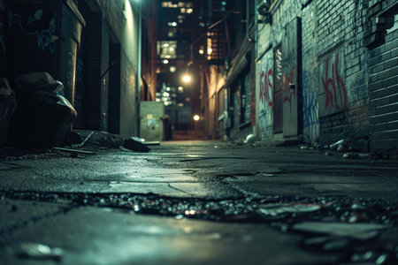 Gritty Nocturnal Cityscape with Graffitiの素材