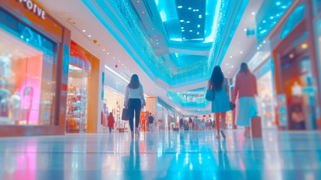 Fashionable Women Exploring Showcase in Blurred Mallの素材