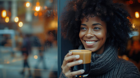 Radiant African Beauty Enjoying Urban Cafe Vibesの素材