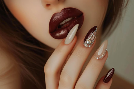Ethereal Elegance: Enchanting Earthy Nails with Dazzling Diamondsの素材