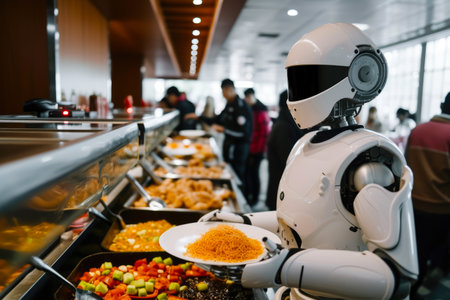Automated Dining: Robotic Elegance at a Chinese Buffetの素材