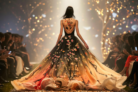 Enchanting Fashion: Model Gracing the Catwalk in a Fairy-Tale Dressの素材