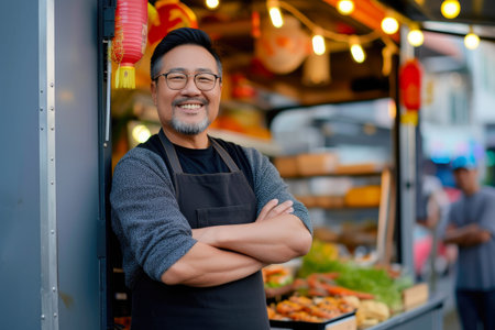 Positive Street Vendor with Crossed Armsの素材