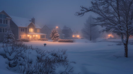 Mystical Fog Blankets Quiet Residential Sceneの素材