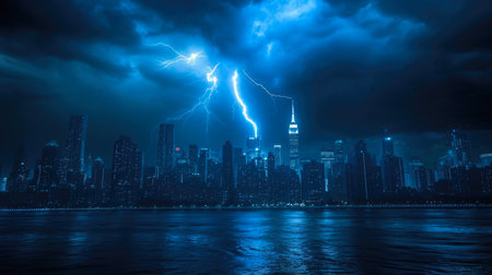 Powerful Thunderstorm Strikes Urban Landscapeの素材
