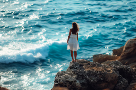 Majestic Horizon: Lady Gazing into the Seaの素材
