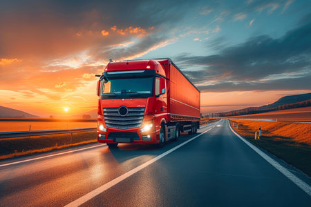 On the Road Again: Striking View with European Truckの素材