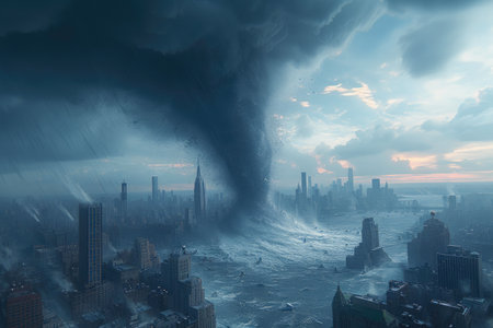 Urban Tempest: A Massive Twister Descends on New York Cityの素材