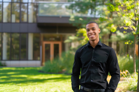 Smiling Man Proudly Presents His Business Ventureの素材