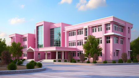 Dreamy School Building with a Touch of Pinkの素材