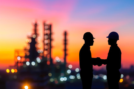 Blueprints and Handshakes: Engineer and Laborer Collaborationの素材