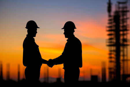 Corporate Collaboration: Engineer Silhouette Embracing Teamworkの素材