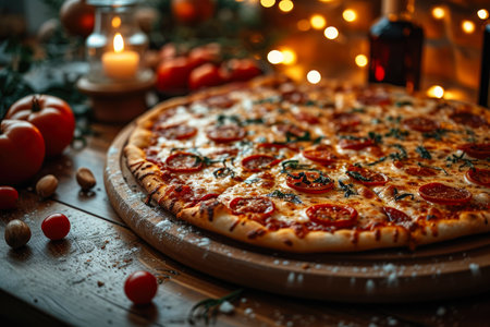 Gourmet Glow: Pizza Brilliance in a Sunlit Kitchenの素材