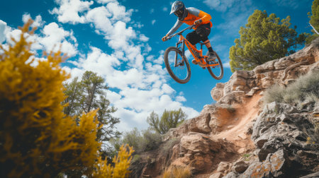 Determined Cyclist Takes Flight Over Treacherous Terrainの素材