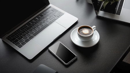 Contemporary Devices on Stylish Black Tableの素材