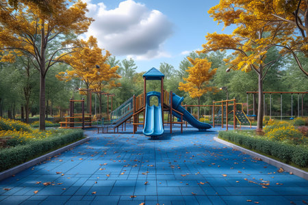 Wholesome Fun: Colorful Play Equipment in the Clear Blue Skyの素材