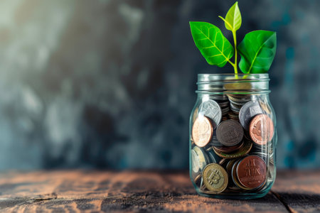 From Pennies to Petals: Plant Blossoming in Coin Jarの素材