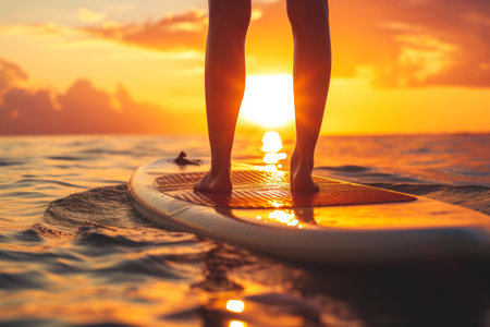 Sunset Silhouette: Elegant Leg on Paddle Boardの素材